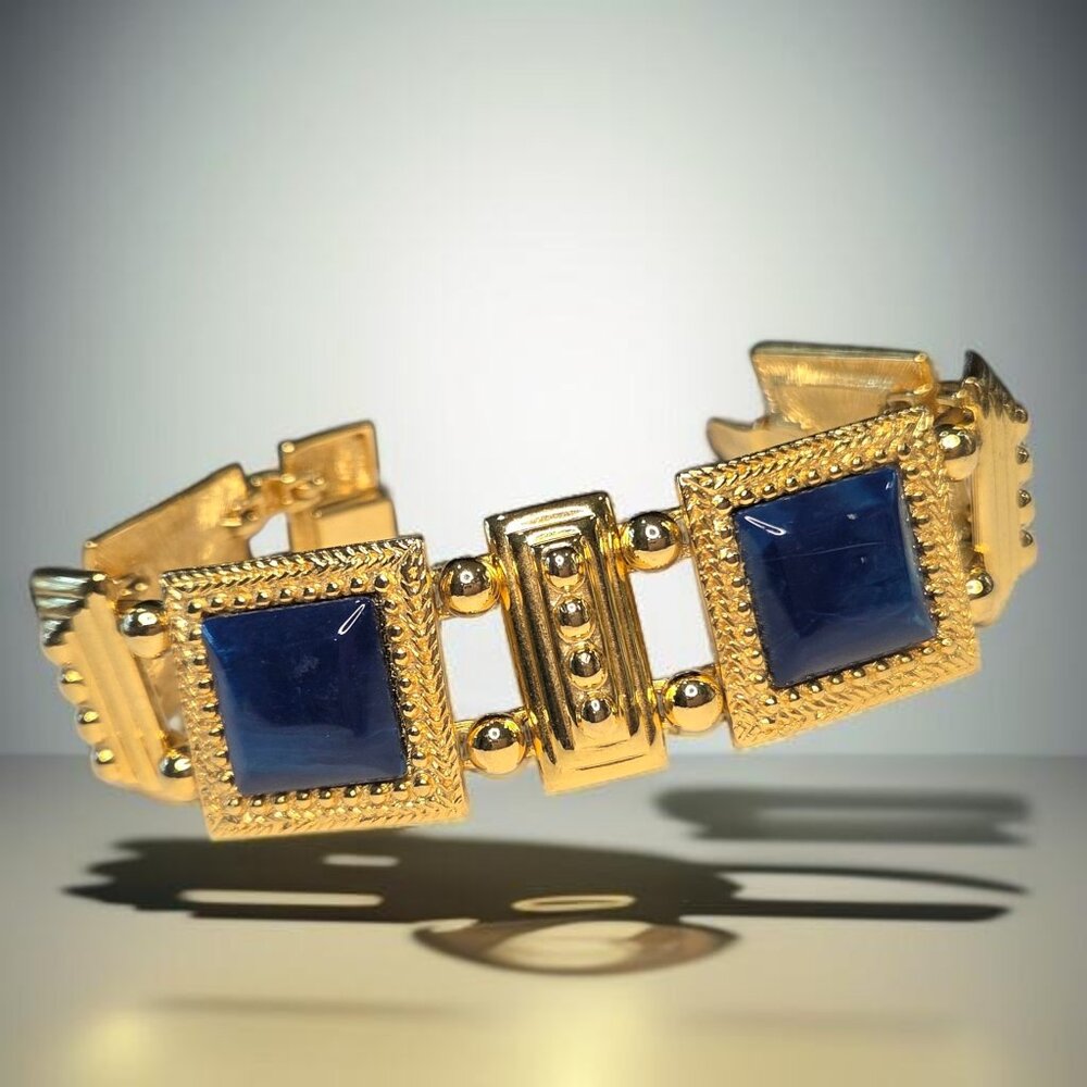 MONET Magnificent Chunky Gold & Lapis Lazuli Chain Bracelet